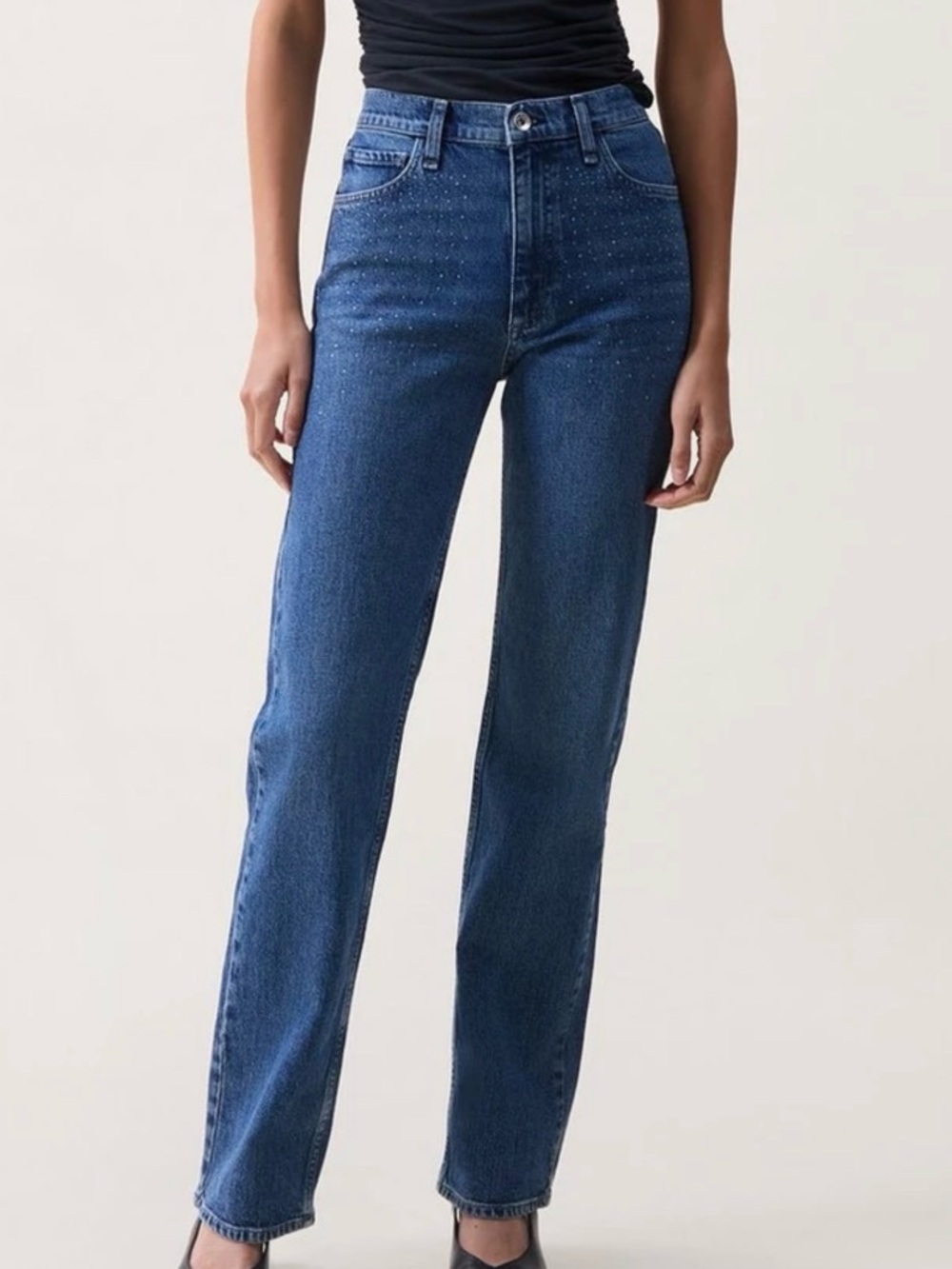 rag & bone Straight-Leg Jeans in Dark Blue with Subtle Stud Detail